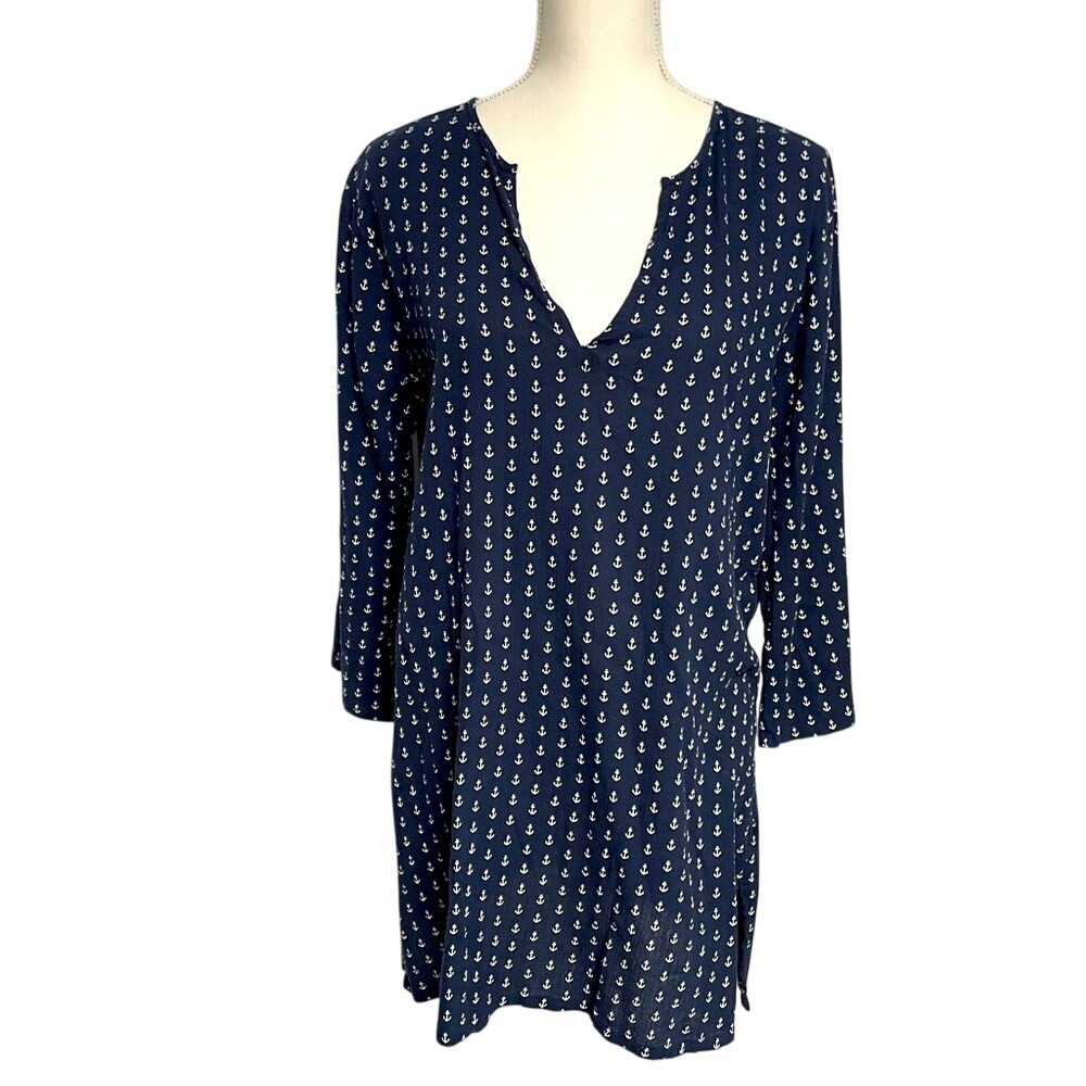 J.Crew Navy Anchor Coastal Tunic Dress Coverup Shirt Women's Large‎